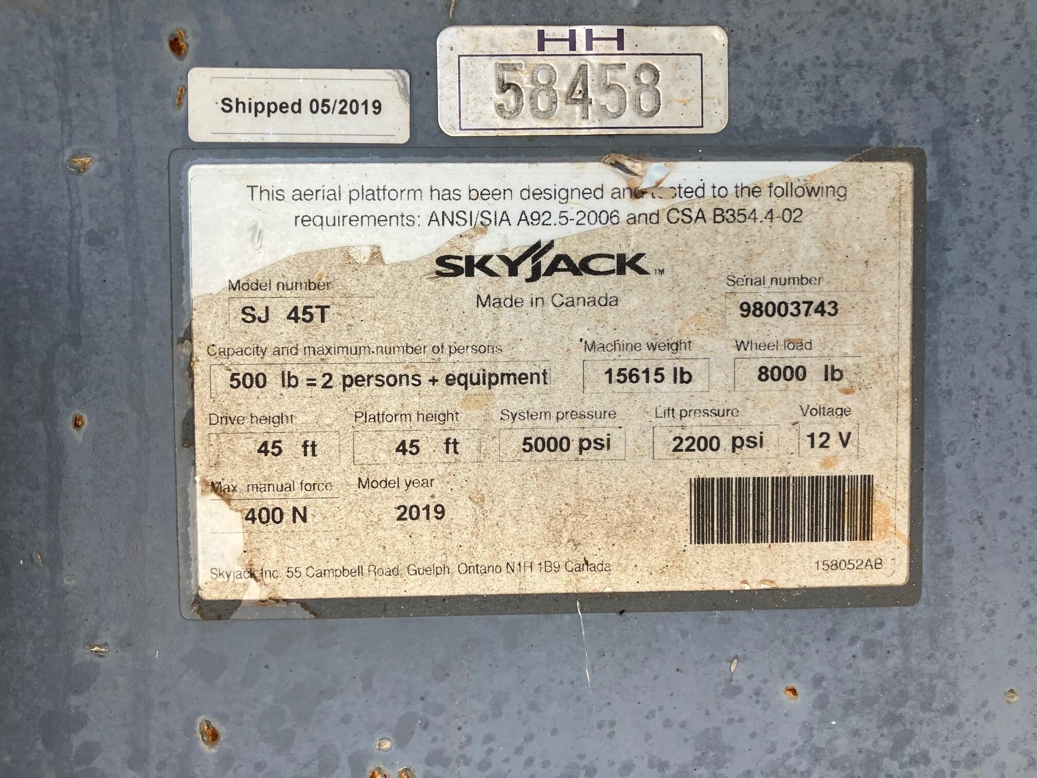 2019 Skyjack SJ45 T-6